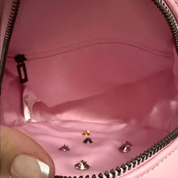 Pink Faux Leather Black Metal Pin Collector Coffin-Shaped Backpack Like New - Picture 8 of 8